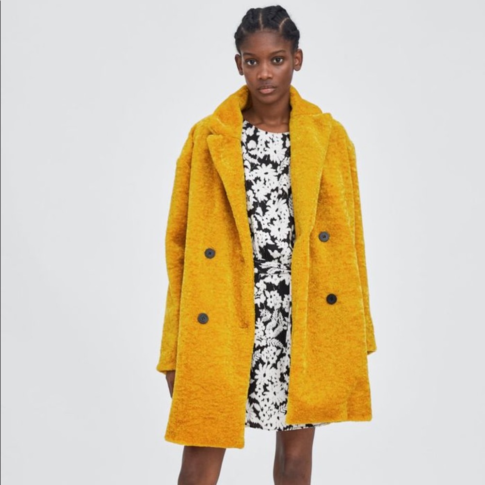ZARA mustard yellow oversized teddy coat size S